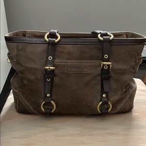 Coach chocolate brown suede shoulder bag